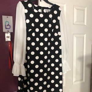 Black and white polkadot dress with sleeves